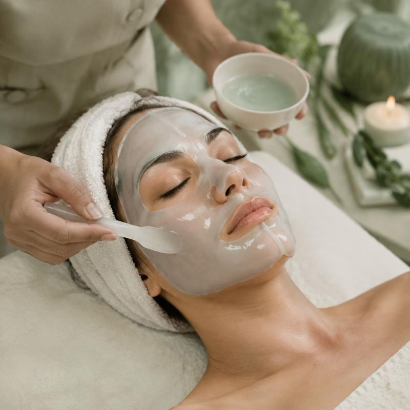 Cooling jelly facial mask being applied at the spa