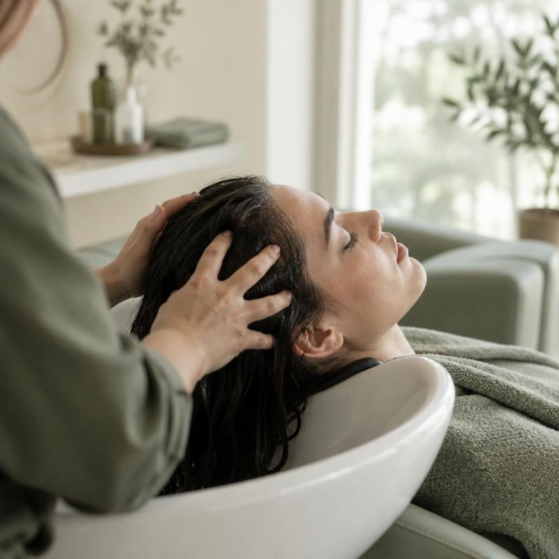Relaxing scalp massage at a salon basin